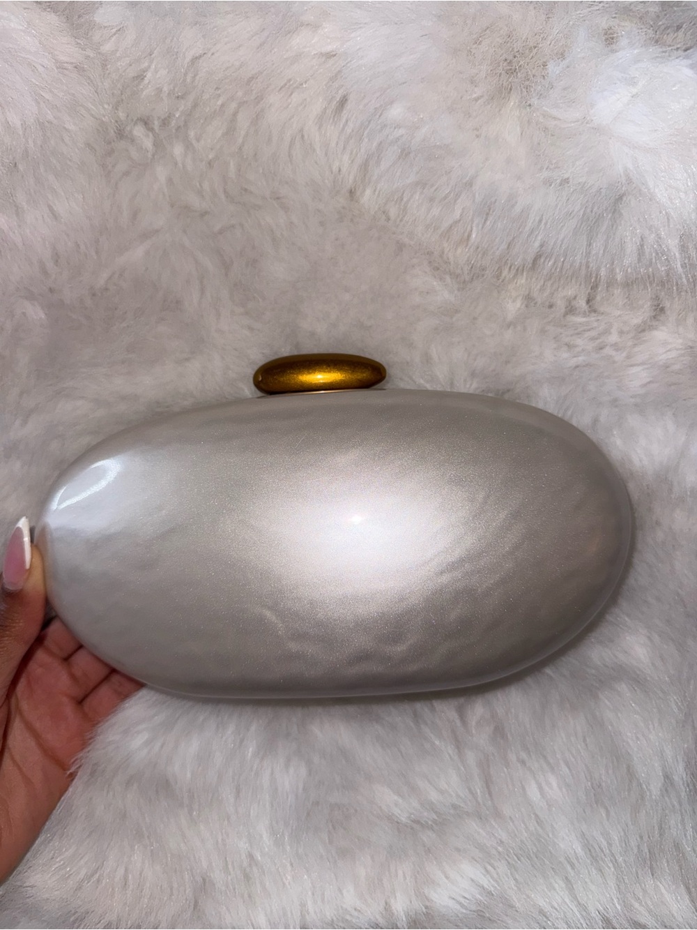 Target Pearl-White Oval Clutch with Gold Accent